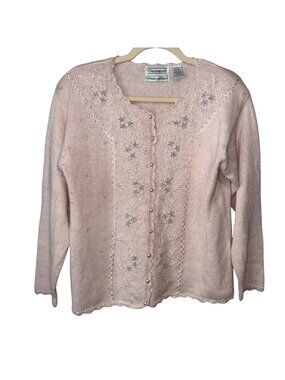 Shenanigans Womens Embroidered Cardigan Sweater S Pink Rame & Cotton